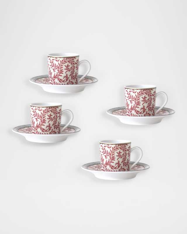 x Pierre Frey Braquenie 3 oz. Moka Cups & Saucers, Set of 4